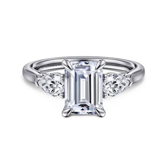 Gabriel - 14K White Gold Emerald Cut 3 Stone Diamond Engagement Ring