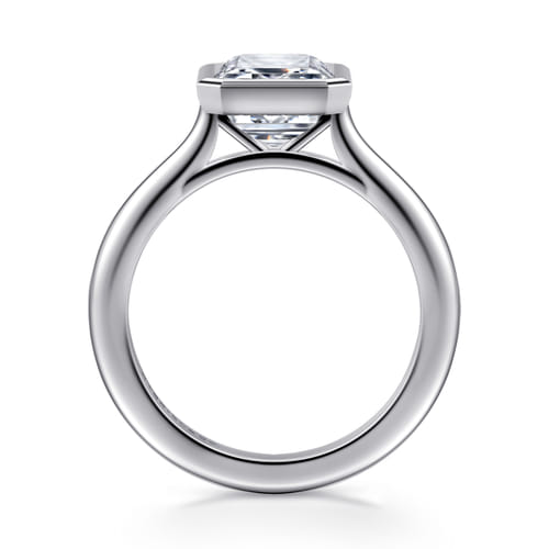 14K White Gold Emerald Cut Bezel Set Solitaire Diamond Engagement Ring