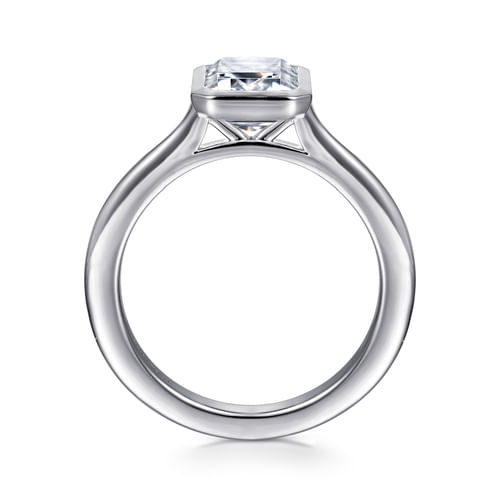 14K White Gold Emerald Cut Bezel Set Solitaire Diamond Engagement Ring