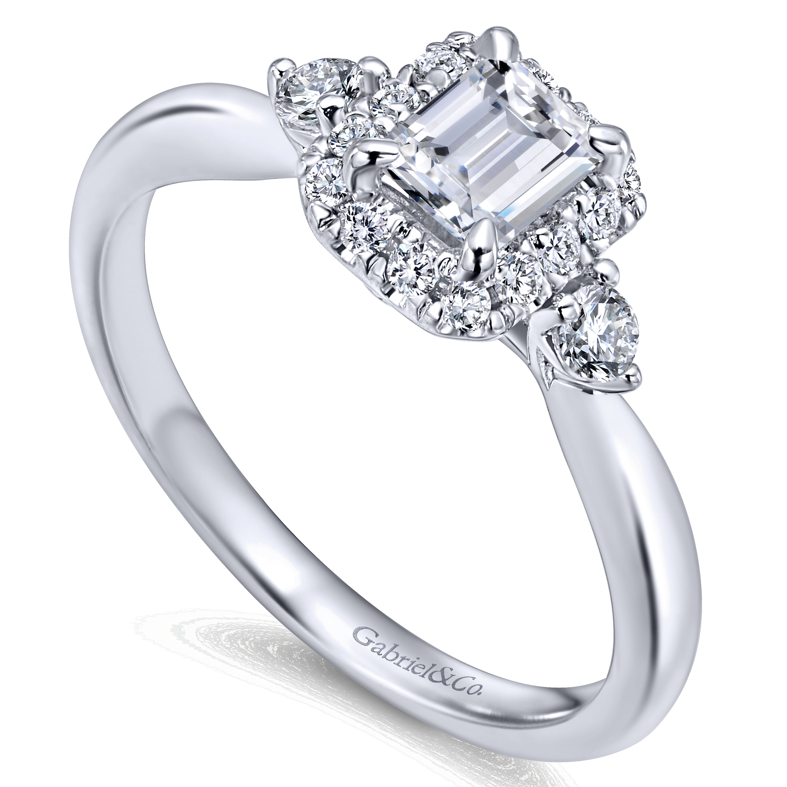 14K White Gold Emerald Cut Complete Diamond Engagement Ring