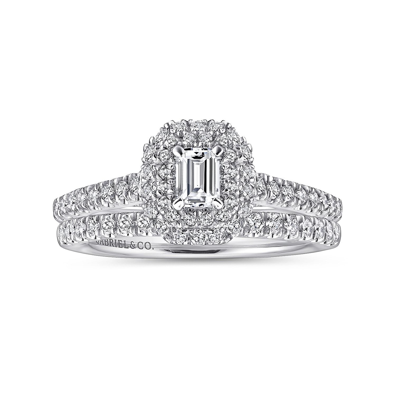 14K White Gold Emerald Cut Complete Diamond Engagement Ring