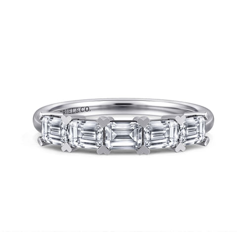 14K White Gold Emerald Cut Diamond Anniversary Band