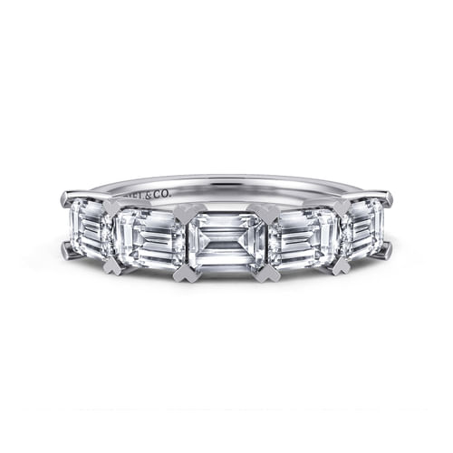 14K White Gold Emerald Cut Diamond Anniversary Band
