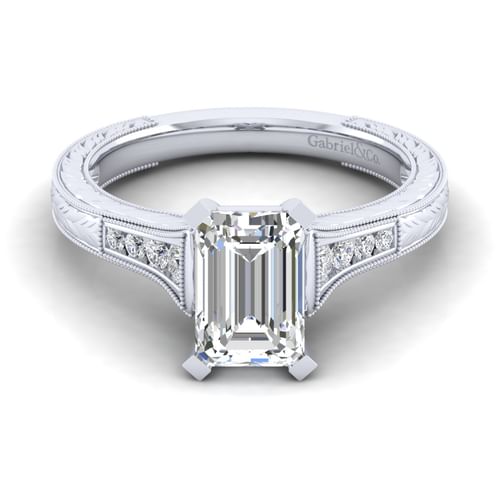 14K White Gold Emerald Cut Diamond Channel Set Engagement Ring