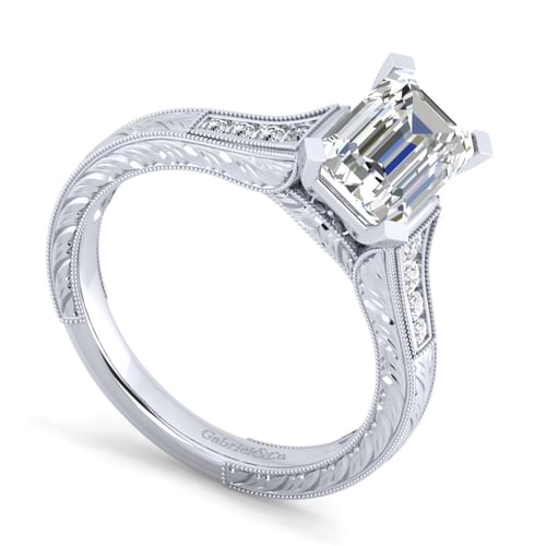 14K White Gold Emerald Cut Diamond Channel Set Engagement Ring