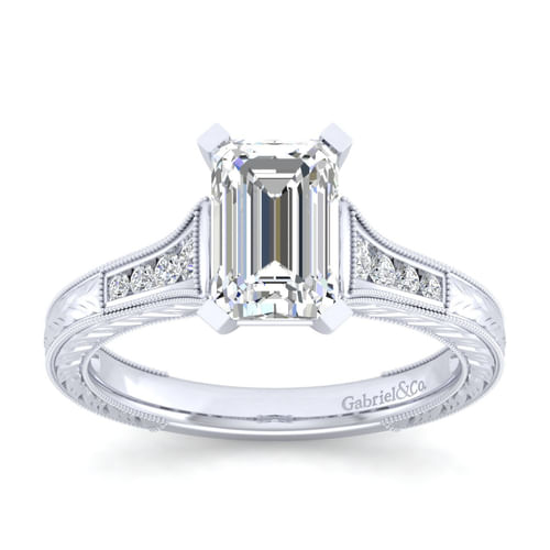 14K White Gold Emerald Cut Diamond Channel Set Engagement Ring