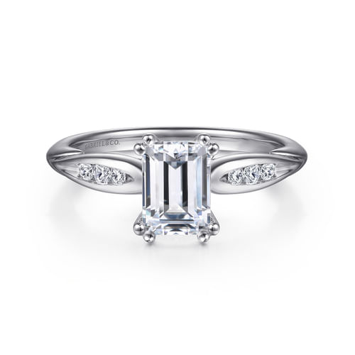 14K White Gold Emerald Cut Diamond Channel Set Engagement Ring