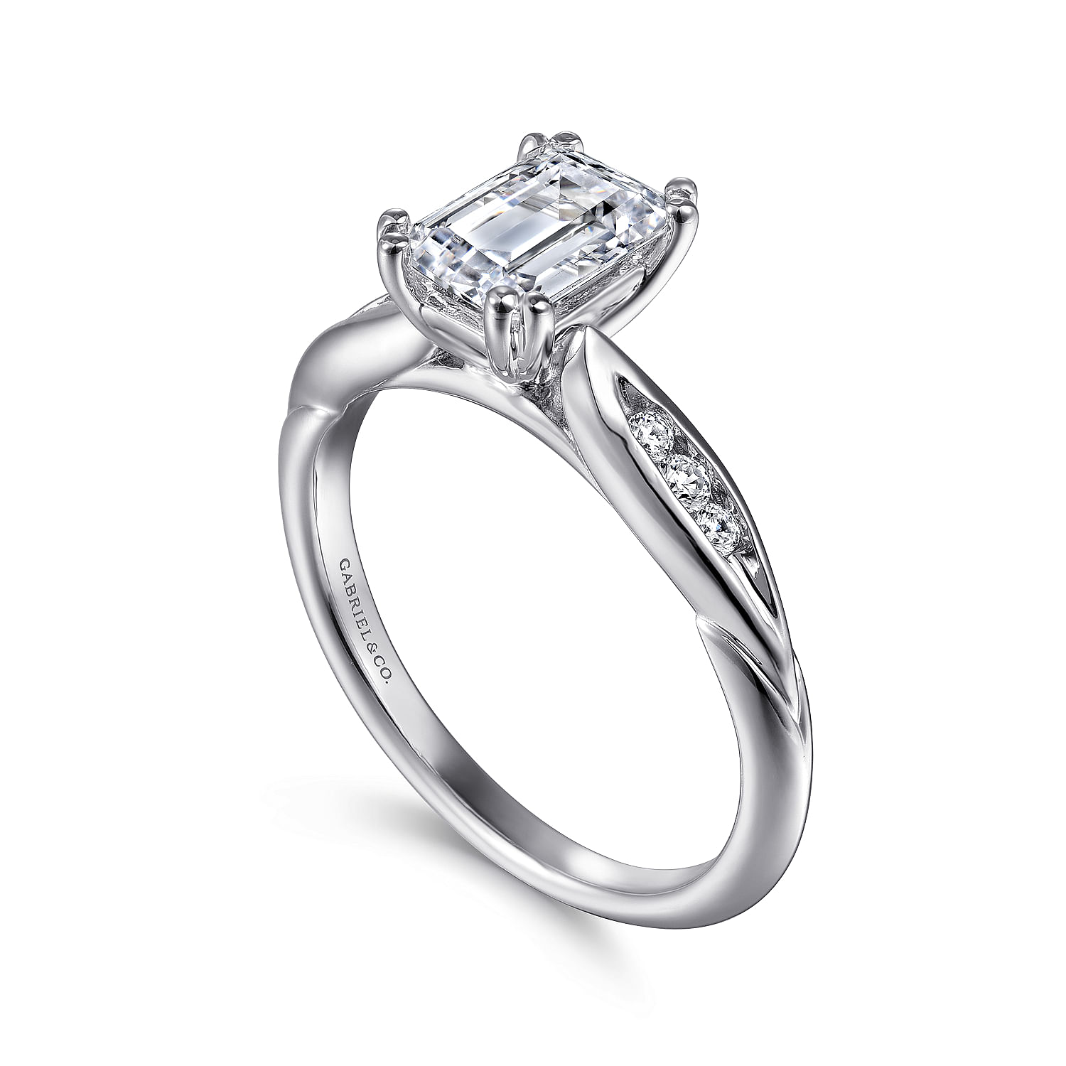 14K White Gold Emerald Cut Diamond Channel Set Engagement Ring