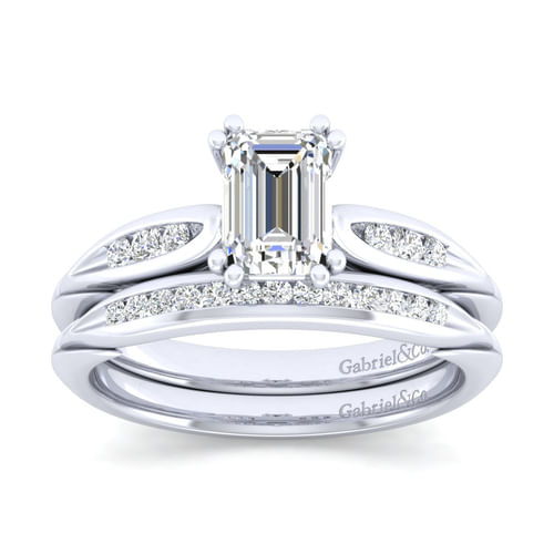 14K White Gold Emerald Cut Diamond Channel Set Engagement Ring