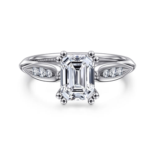 14K White Gold Emerald Cut Diamond Channel Set Engagement Ring