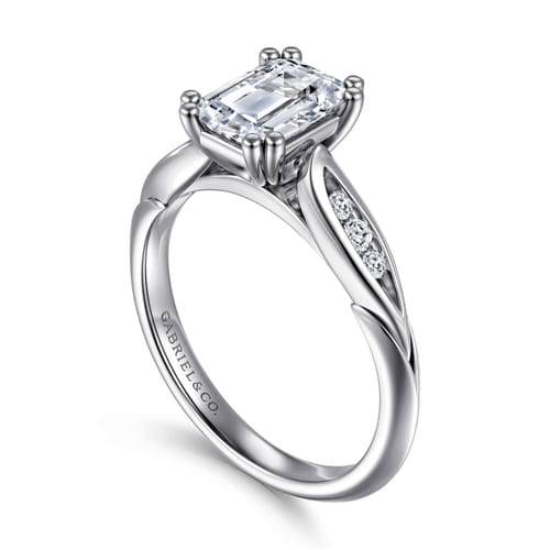 14K White Gold Emerald Cut Diamond Channel Set Engagement Ring