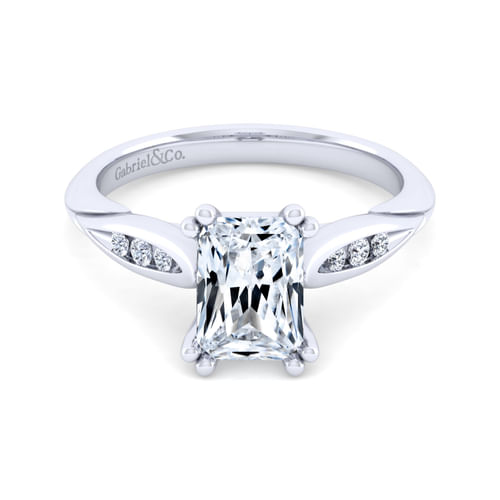 14K White Gold Emerald Cut Diamond Channel Set Engagement Ring