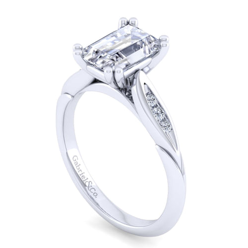 14K White Gold Emerald Cut Diamond Channel Set Engagement Ring