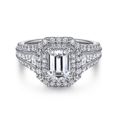 14K White Gold Emerald Cut Diamond Channel Set Engagement Ring