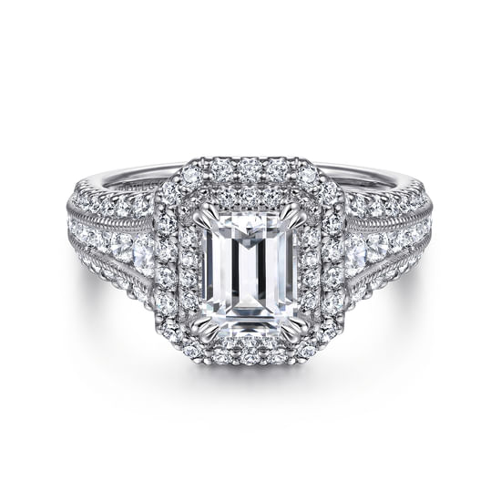 Gabriel - 14K White Gold Emerald Cut Diamond Channel Set Engagement Ring