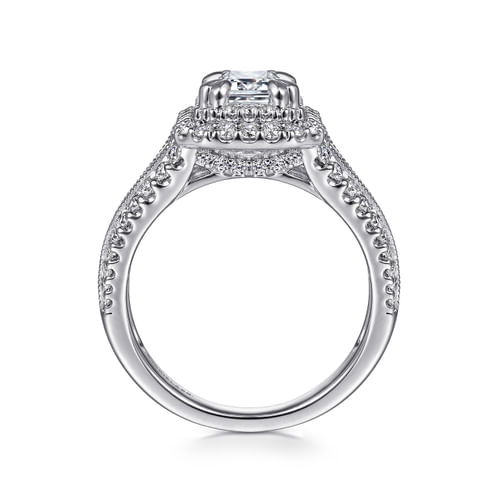 14K White Gold Emerald Cut Diamond Channel Set Engagement Ring