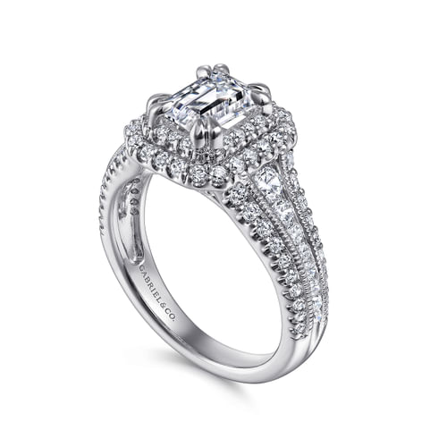 14K White Gold Emerald Cut Diamond Channel Set Engagement Ring