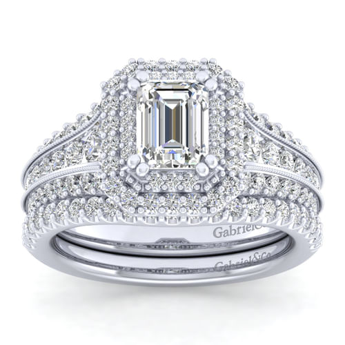 14K White Gold Emerald Cut Diamond Channel Set Engagement Ring