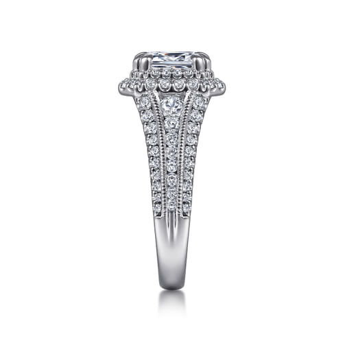 14K White Gold Emerald Cut Diamond Channel Set Engagement Ring