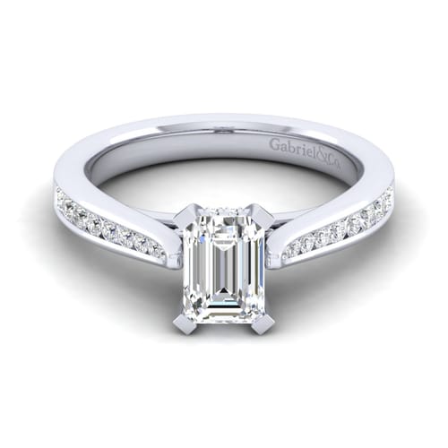 14K White Gold Emerald Cut Diamond Channel Set Engagement Ring