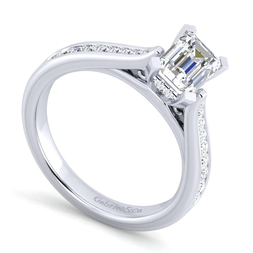 14K White Gold Emerald Cut Diamond Channel Set Engagement Ring