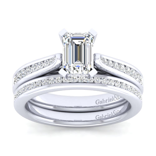 14K White Gold Emerald Cut Diamond Channel Set Engagement Ring