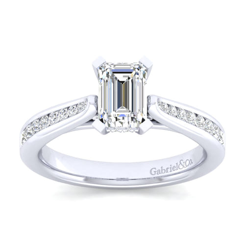 14K White Gold Emerald Cut Diamond Channel Set Engagement Ring