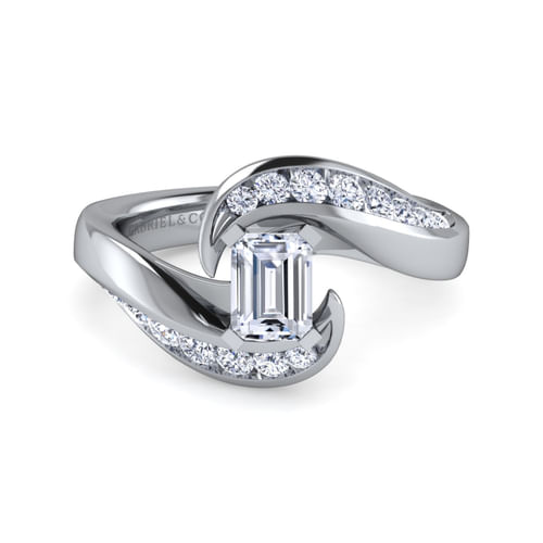 14K White Gold Emerald Cut Diamond Channel Set Engagement Ring