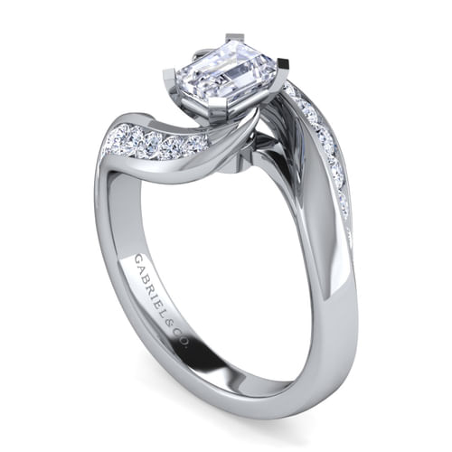 14K White Gold Emerald Cut Diamond Channel Set Engagement Ring
