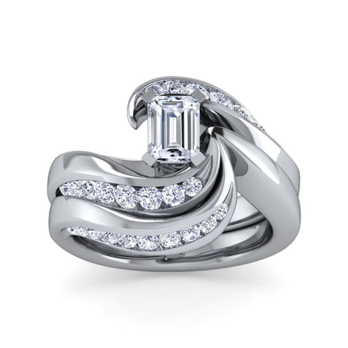 14K White Gold Emerald Cut Diamond Channel Set Engagement Ring