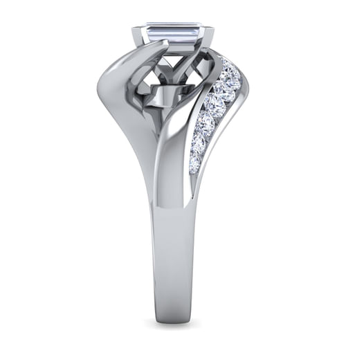 14K White Gold Emerald Cut Diamond Channel Set Engagement Ring