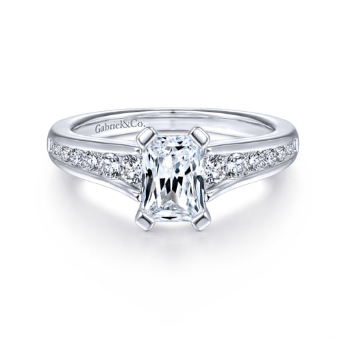 14K White Gold Emerald Cut Diamond Channel Set Engagement Ring