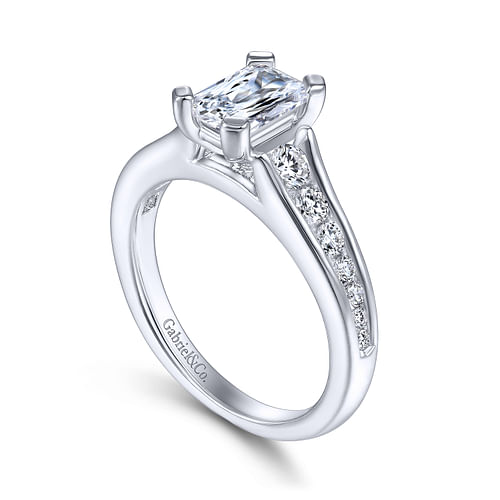 14K White Gold Emerald Cut Diamond Channel Set Engagement Ring