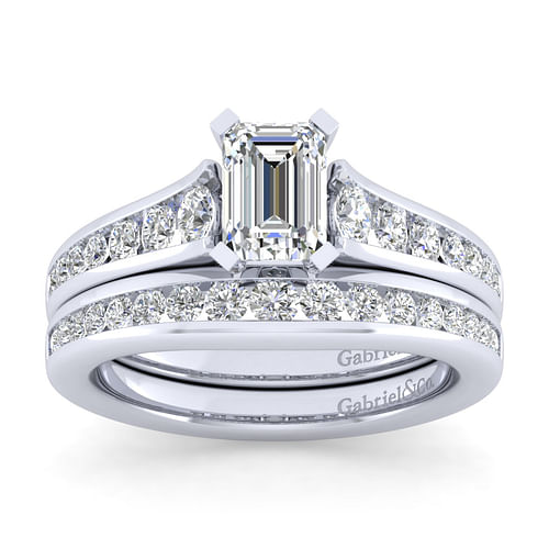 14K White Gold Emerald Cut Diamond Channel Set Engagement Ring