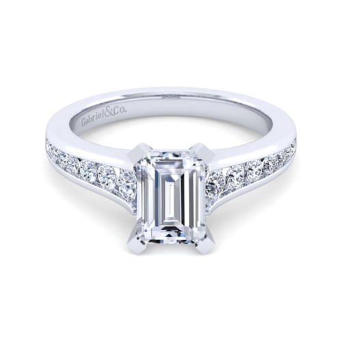 14K White Gold Emerald Cut Diamond Channel Set Engagement Ring