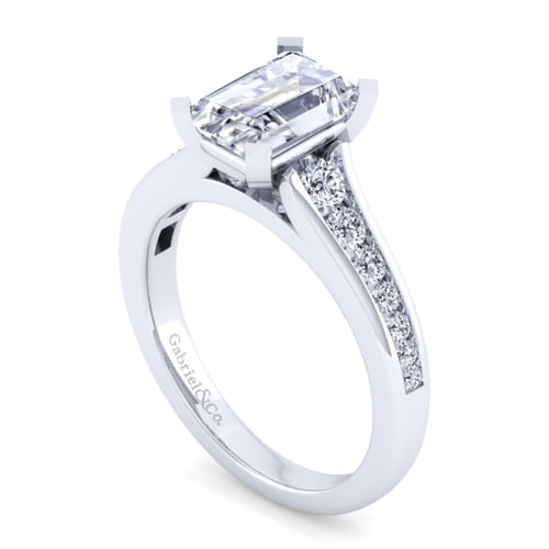 14K White Gold Emerald Cut Diamond Channel Set Engagement Ring
