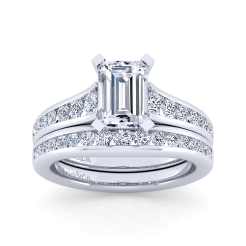 14K White Gold Emerald Cut Diamond Channel Set Engagement Ring