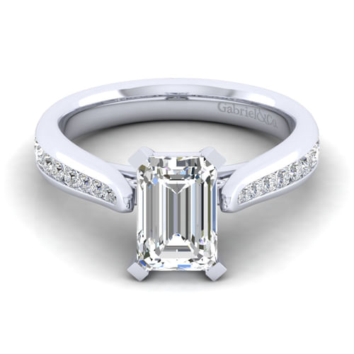14K White Gold Emerald Cut Diamond Channel Set Engagement Ring
