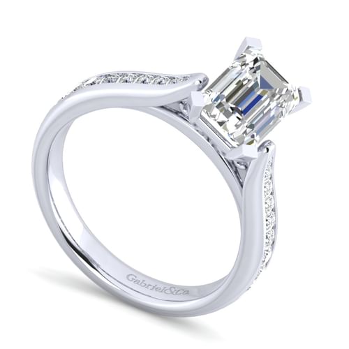 14K White Gold Emerald Cut Diamond Channel Set Engagement Ring