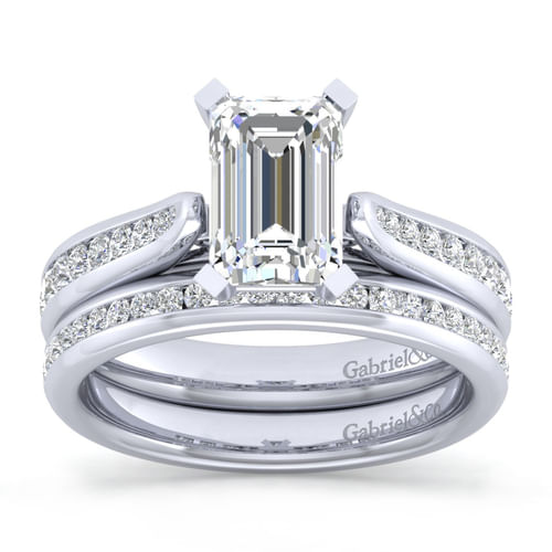 14K White Gold Emerald Cut Diamond Channel Set Engagement Ring