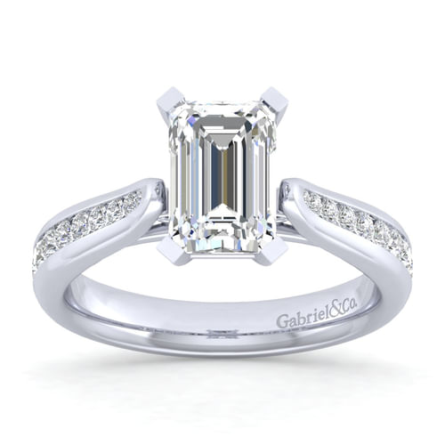 14K White Gold Emerald Cut Diamond Channel Set Engagement Ring