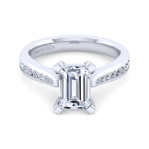 14K White Gold Emerald Cut Diamond Channel Set Engagement Ring