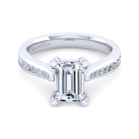 Gabriel - 14K White Gold Emerald Cut Diamond Channel Set Engagement Ring