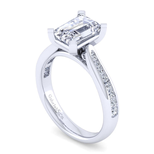 14K White Gold Emerald Cut Diamond Channel Set Engagement Ring