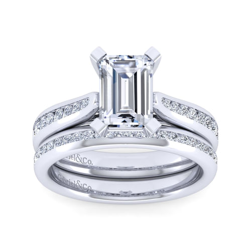14K White Gold Emerald Cut Diamond Channel Set Engagement Ring