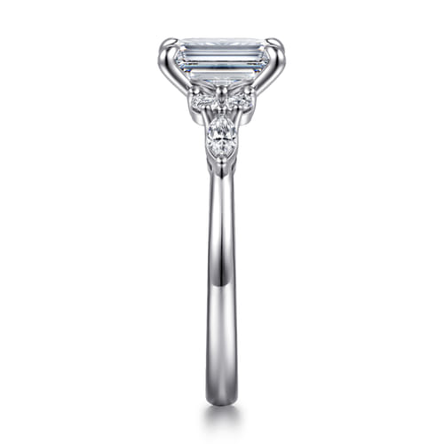 14K White Gold Emerald Cut Diamond Cluster Engagement Ring