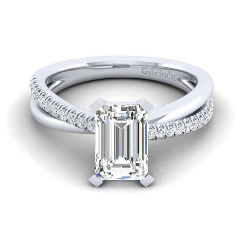 14K White Gold Emerald Cut Diamond Engagement Ring