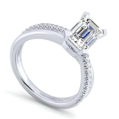 14K White Gold Emerald Cut Diamond Engagement Ring