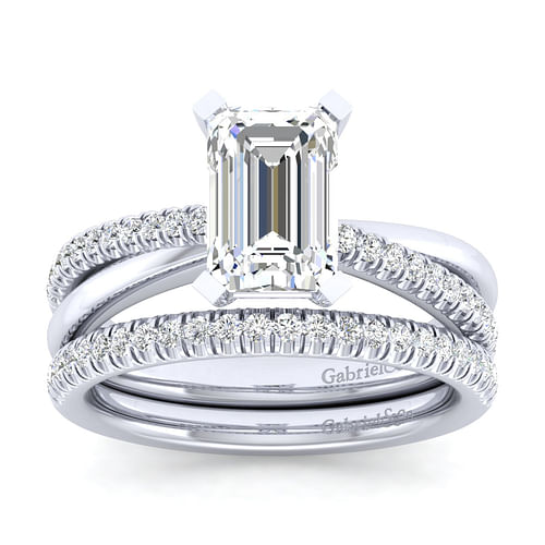 14K White Gold Emerald Cut Diamond Engagement Ring