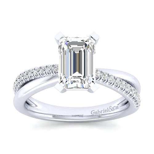 14K White Gold Emerald Cut Diamond Engagement Ring